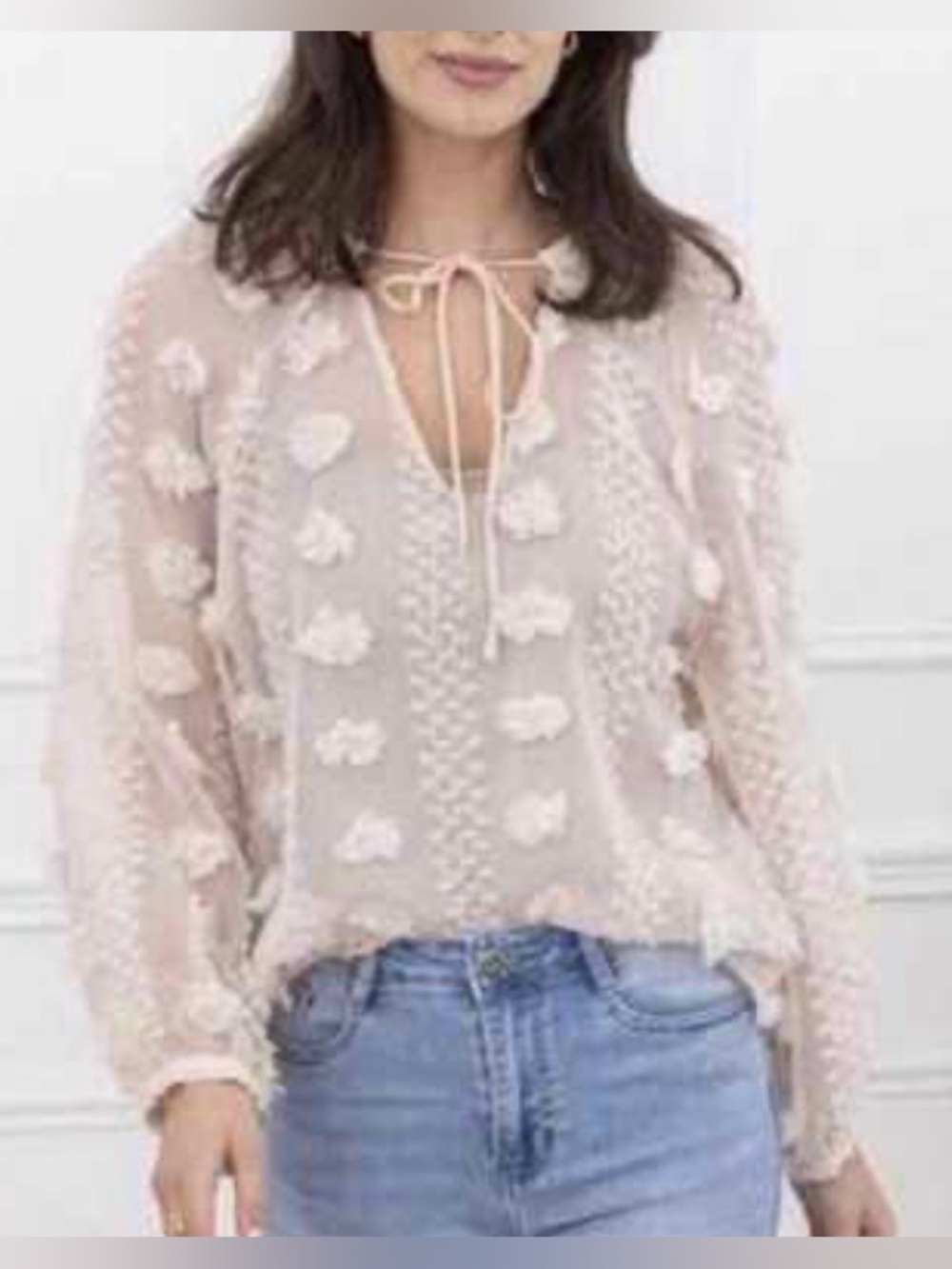 Zara Semi-Sheer 3D Blouse, Size XS Beige